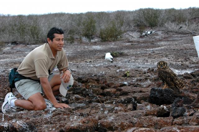 Owl and guide, Galapagos